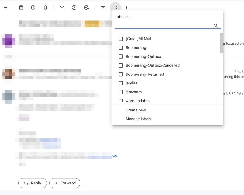 gmail label as menu