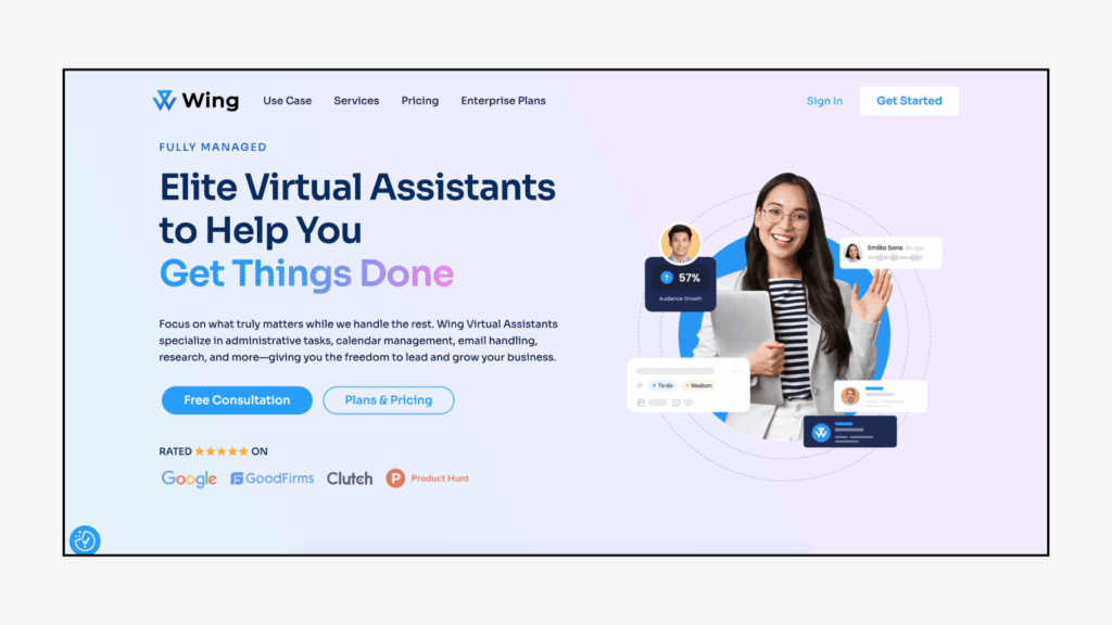 wing website homepage