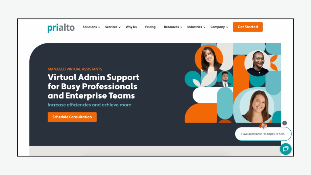 Prialto website homepage